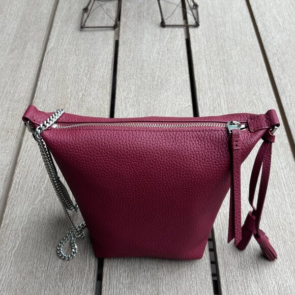 AllSaints Evaline Tassel Crossbody Bag Winter Orchid Red Leather Chain Strap NWT - Picture 9 of 13